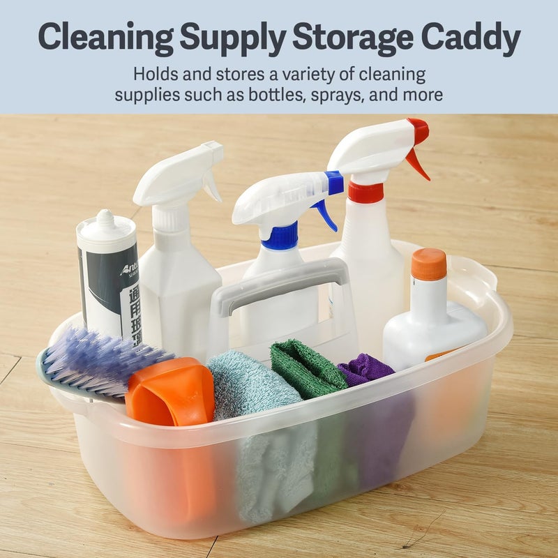 Haundry Large Cleaning Caddy with Handle, Cleaning Tool Storage Basket Organizer, Sturdy Pail Bucket Organizer, Household Bucket for Cleaning Supplies - Clear - Image 5
